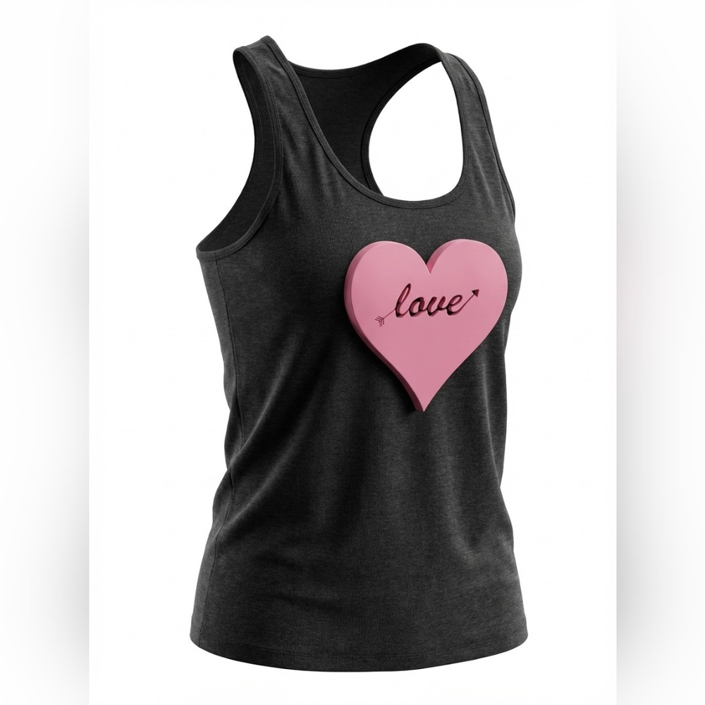 Black Tank Top with Pink Heart Design